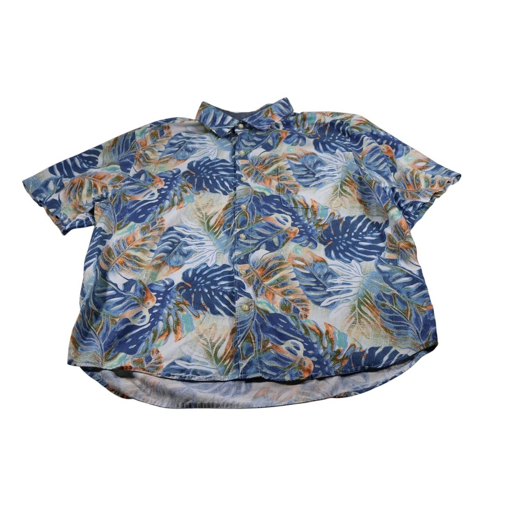 Tommy Bahama Shirt Mens XL Blue Rayon Button Up Floral Short Sleeve Relaxed